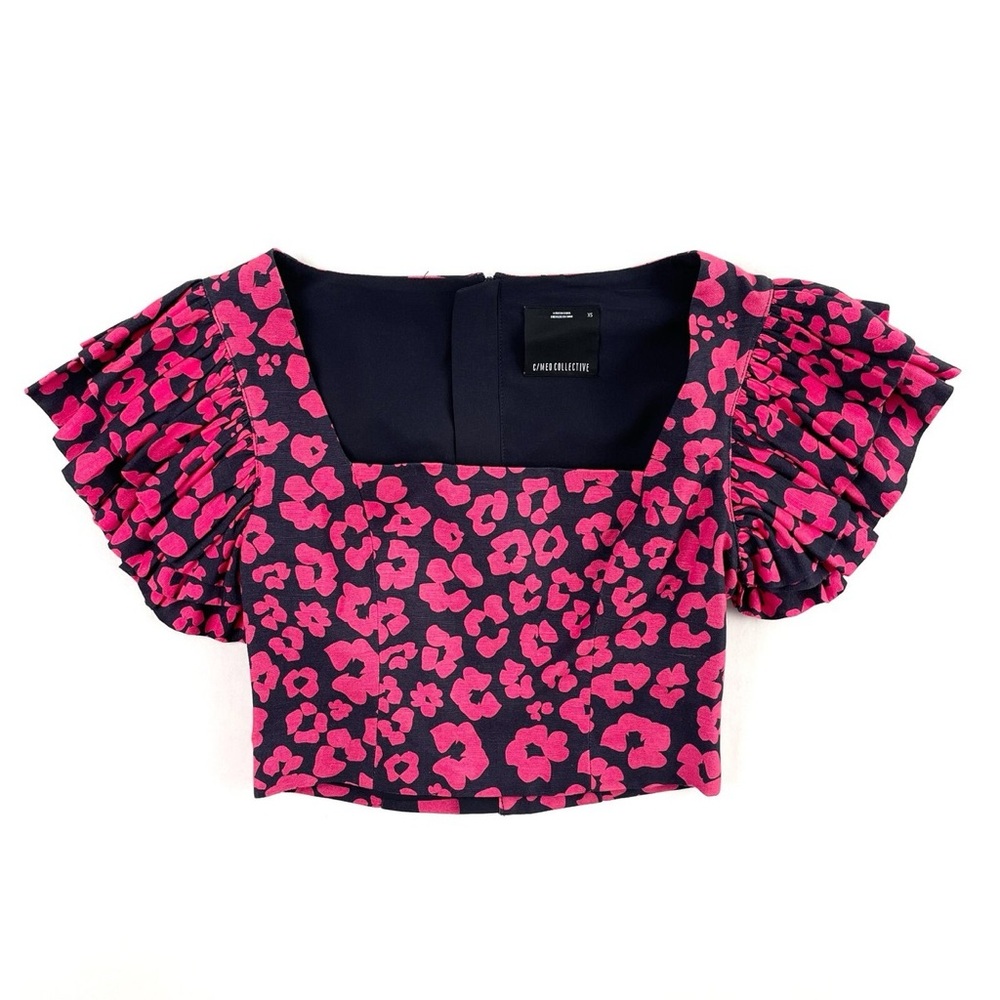 C/MEO COLLECTIVE Cropped Linen Blend Flutter Sleeve Blouse Size Small